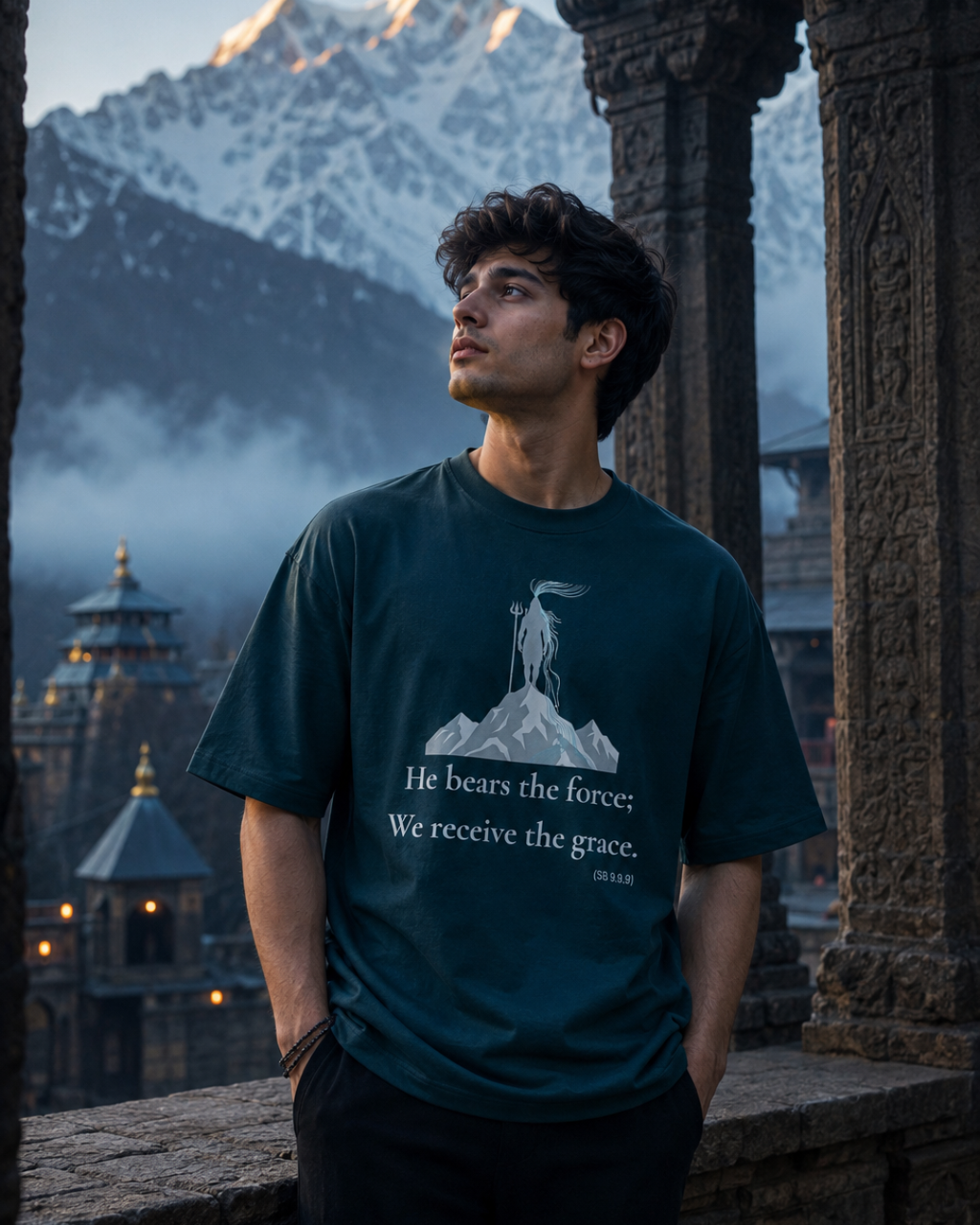 "He Bears the Force" Lord Śiva Gangadhara Oversized T-Shirt.