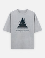 Dressed in Ashes Shiva meditation print grey melange oversized t-shirt front
