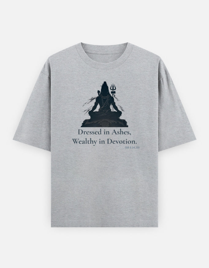Dressed in Ashes Shiva meditation print grey melange oversized t-shirt front
