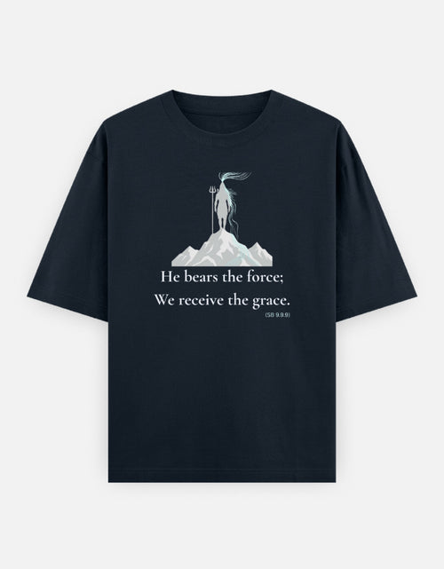 He bears the force Shiva Gangadhara print navy blue oversized t-shirt front