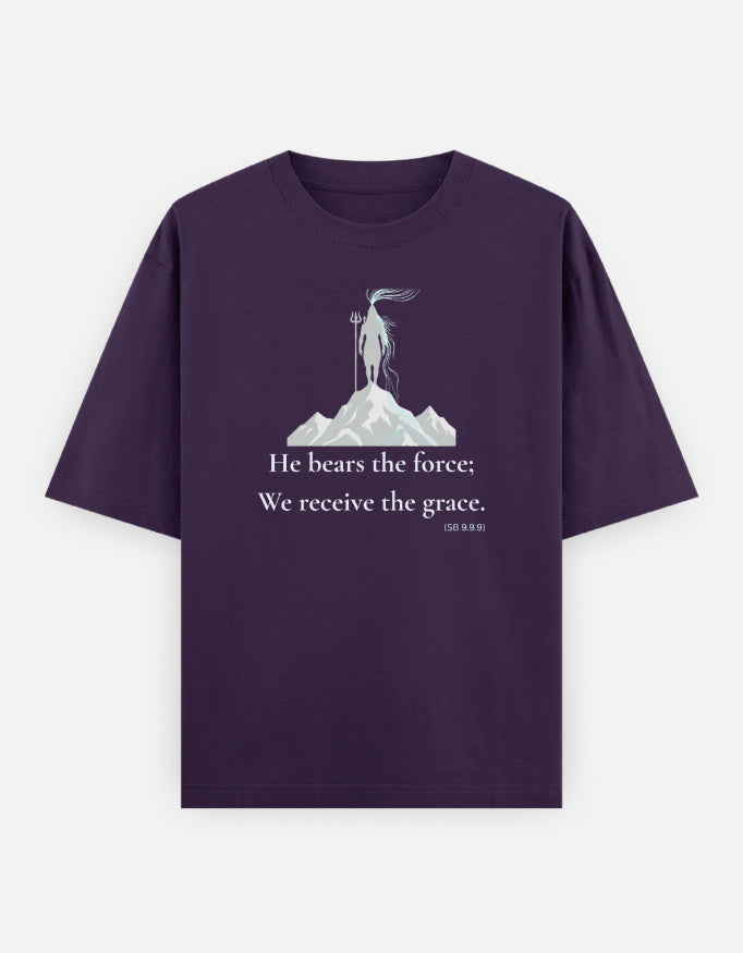 He bears the force Shiva Gangadhara print purple oversized t-shirt front