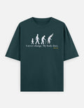 I never change Bhagavad Gita transmigration print petrol blue oversized t-shirt front