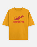Jai Shri Ram Hanuman print golden yellow oversized t-shirt front