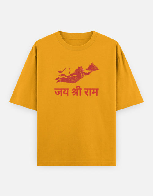 Jai Shri Ram Hanuman print golden yellow oversized t-shirt front