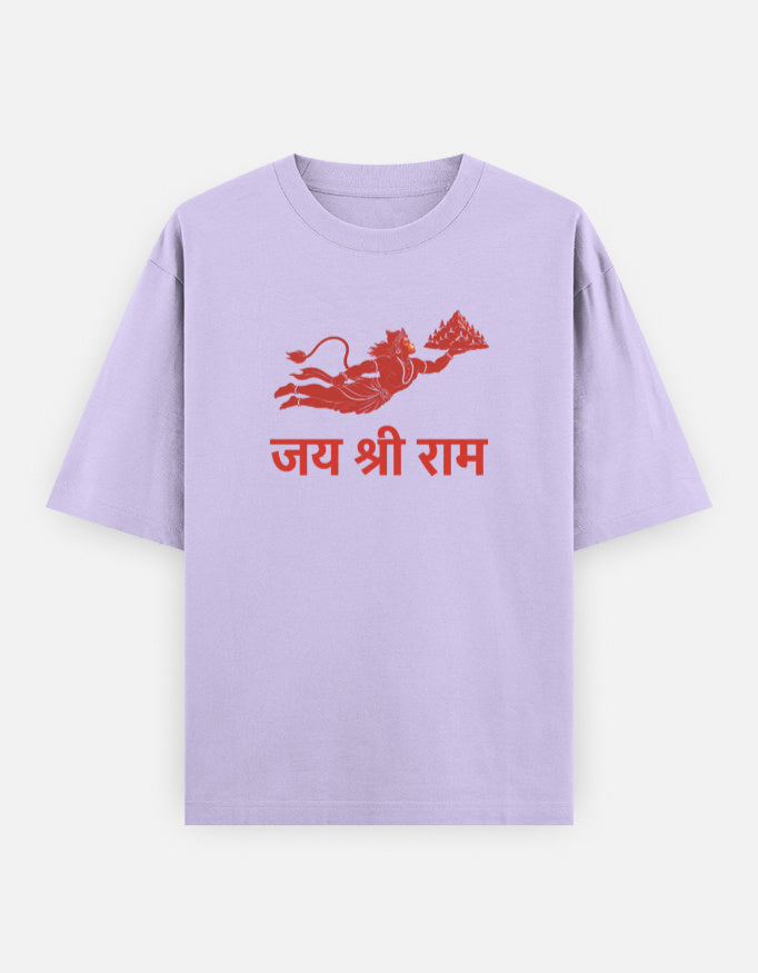 Jai Shri Ram Hanuman print lavender oversized t-shirt front