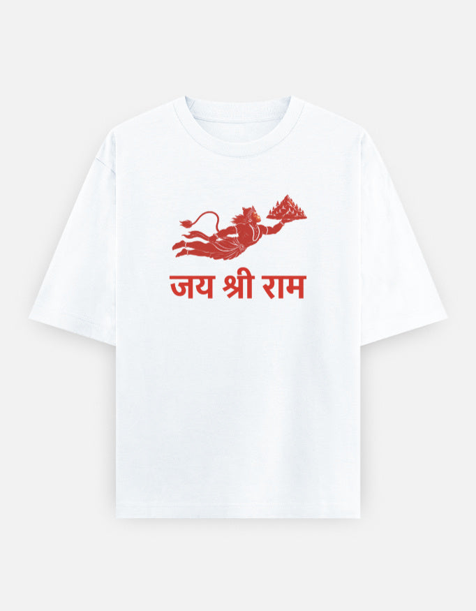 Jai Shri Ram Hanuman print white oversized t-shirt front