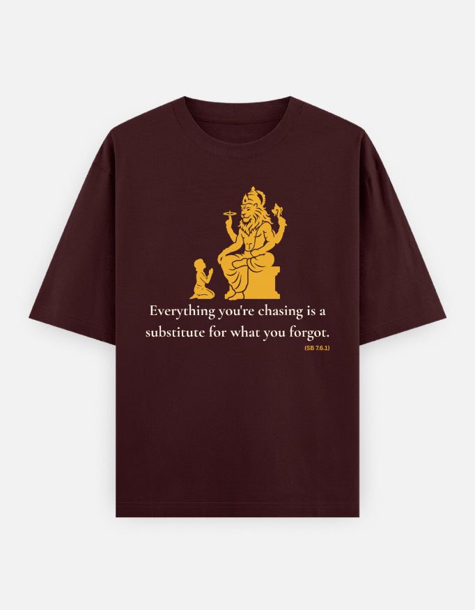 Narasimha and Prahlada Bhagavatam print maroon oversized t-shirt front