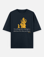 Narasimha and Prahlada Bhagavatam print navy blue oversized t-shirt front