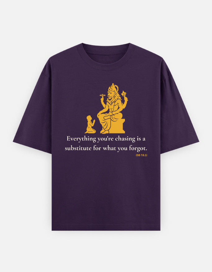 Narasimha and Prahlada Bhagavatam print purple oversized t-shirt front