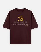 Om-kara sound representation of Krishna print maroon oversized t-shirt front
