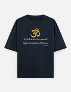 Om-kara sound representation of Krishna print navy blue oversized t-shirt front