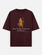 Rama Supreme Reservoir of All Pleasure print maroon oversized t-shirt front