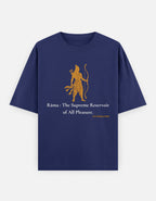 Rama Supreme Reservoir of All Pleasure print royal blue oversized t-shirt front