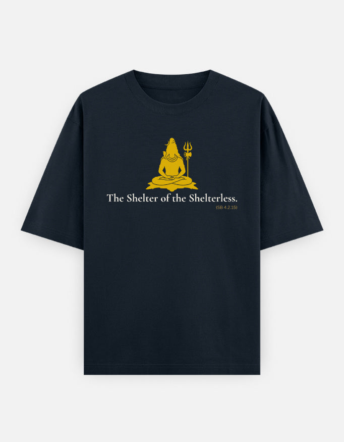 Shelter of the Shelterless Shiva print navy blue oversized t-shirt front